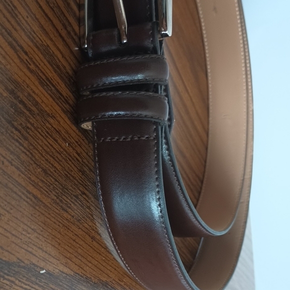 Genuine Leather Dark Brown Belt Mens Size XXL Silver Buckle - Picture 5 of 9